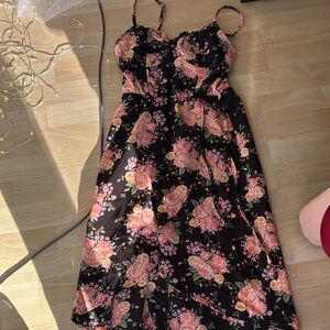 Lily Rose Black Maxi Dress with Pink Floral Print